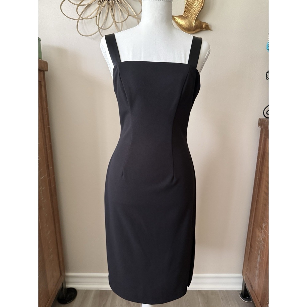 DB Studio Black Midi Dress Womens 2 Sheath Cocktail Wedding Guest Formal LBD